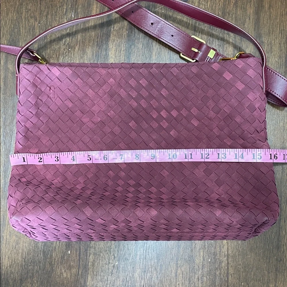 Burgundy faux, leather woven tote